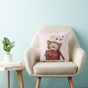 Schattig Cartoon Kitten in een Doos met Hartjes Kussen