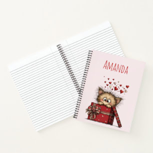 Schattig Cartoon Kitten in een Doos met Hartjes Notitieboek