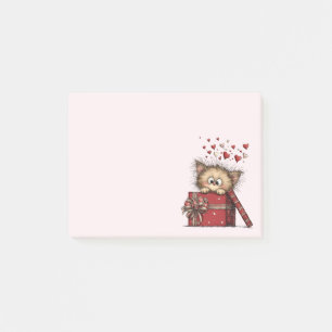 Schattig Cartoon Kitten in een Doos met Hartjes Post-it® Notes