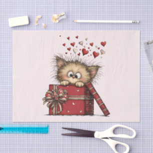 Schattig Cartoon Kitten in een Doos met Hartjes Tissuepapier