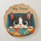 Schattig Cartoon Kitten Met Grote Ogen Rond Kussen (Achterkant)