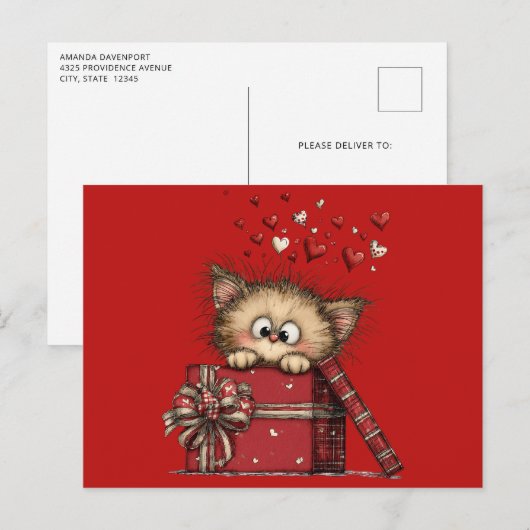 Schattig Cartoon Kitten met Hartjes Briefkaart (Voorkant / Achterkant)