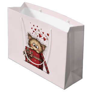 Schattig Cartoon Kitten met Hartjes Groot Cadeauzakje