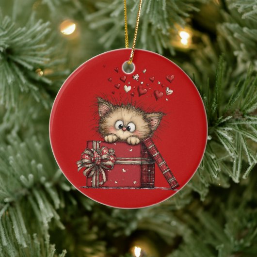 Schattig Cartoon Kitten met Hartjes Keramisch Ornament (Boom)