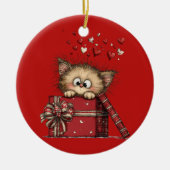 Schattig Cartoon Kitten met Hartjes Keramisch Ornament (Voorkant)