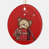 Schattig Cartoon Kitten met Hartjes Keramisch Ornament (Links)