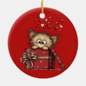 Schattig Cartoon Kitten met Hartjes Keramisch Ornament (Achterkant)