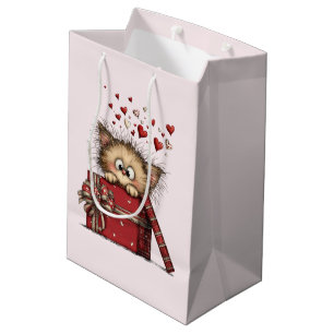 Schattig Cartoon Kitten met Hartjes Medium Cadeauzakje