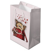 Schattig Cartoon Kitten met Hartjes Medium Cadeauzakje (Voorkant Gekanteld)