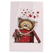 Schattig Cartoon Kitten met Hartjes Medium Cadeauzakje (Achterkant)