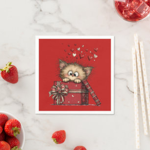 Schattig Cartoon Kitten met Hartjes Servet
