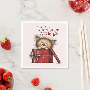 Schattig Cartoon Kitten met Hartjes Servet