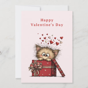 Schattig Cartoon Kitten met Hartjes Valentijnsdag Feestdagenkaart
