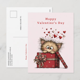 Schattig Cartoon Kitten met Hartjes Valentijnsdag Feestdagenkaart