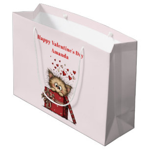 Schattig Cartoon Kitten met Hartjes Valentijnsdag Groot Cadeauzakje
