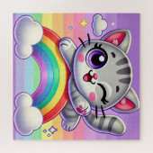 Schattig Cartoon Kitten Springen Legpuzzel (Horizontaal)