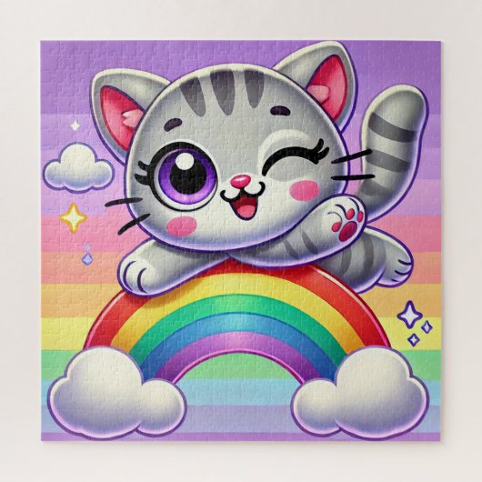 Schattig Cartoon Kitten Springen Legpuzzel (Verticaal)