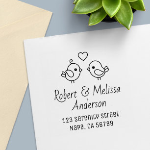 Schattig Cartoon Liefdesvogels Koppel Adres Zelfinktende Stempel