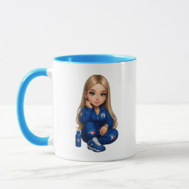 Schattig Cartoon Meisje Karakter Blauw Twee-Tons M Mok