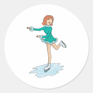 schattig cartoon meisje kunstschaatsen ronde sticker