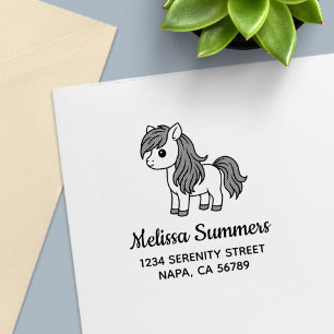 Schattig Cartoon Paard Pony Adres Zelfinktende Stempel