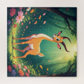 Schattig Cartoon Ree met Levendige Bloemen Legpuzzel (Horizontaal)