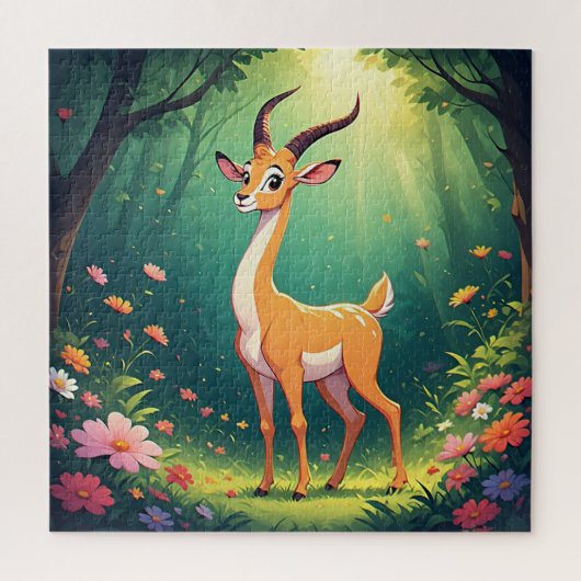 Schattig Cartoon Ree met Levendige Bloemen Legpuzzel (Verticaal)