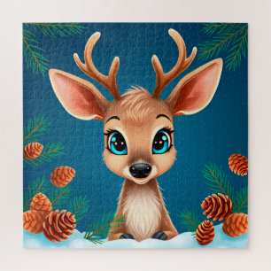 Schattig Cartoon Rendier in de Winter met Dennenap Legpuzzel