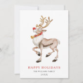 Schattig Cartoon Rendier Prettig Kerst Groet Feestdagenkaart (Voorkant)