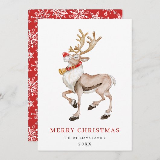 Schattig Cartoon Rendier Prettig Kerst Groet Feestdagenkaart (Voorkant / Achterkant)