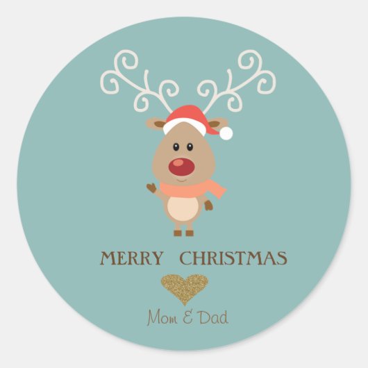 Schattig Cartoon rendiertje, Santa Hat Ronde Sticker (Voorkant)