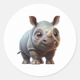 Schattig Cartoon Rhino Karakter Ontwerp Ronde Sticker