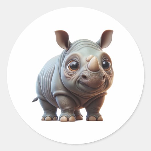 Schattig Cartoon Rhino Karakter Ontwerp Ronde Sticker (Voorkant)