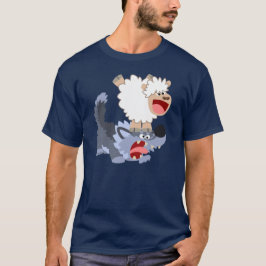 Schattig Cartoon Schaap Speelt met Wolf T-Shirt