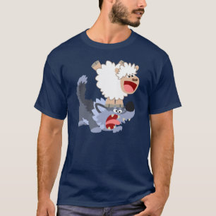 Schattig Cartoon Schaap Speelt met Wolf T-Shirt