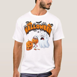 Schattig Cartoon Spookje en Gemorste Snoeppompoen T-shirt
