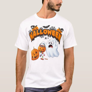 Schattig Cartoon Spookje en Gemorste Snoeppompoen T-shirt