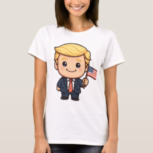 Schattig Cartoon Trump T-Shirt Patriottische Ame