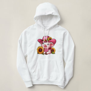 Schattig Cartoon Varken met Roze Pet en Zonnebloem Hoodie