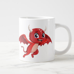 Schattig cartoon vliegende duivel grote koffiekop