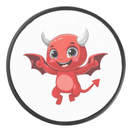 Schattig cartoon vliegende duivel hockey puck