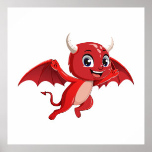 Schattig cartoon vliegende duivel poster