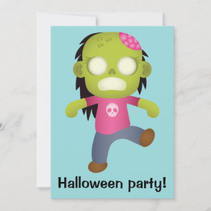 Schattig Cartoon Zombie Meisje Halloween Feest Kaart