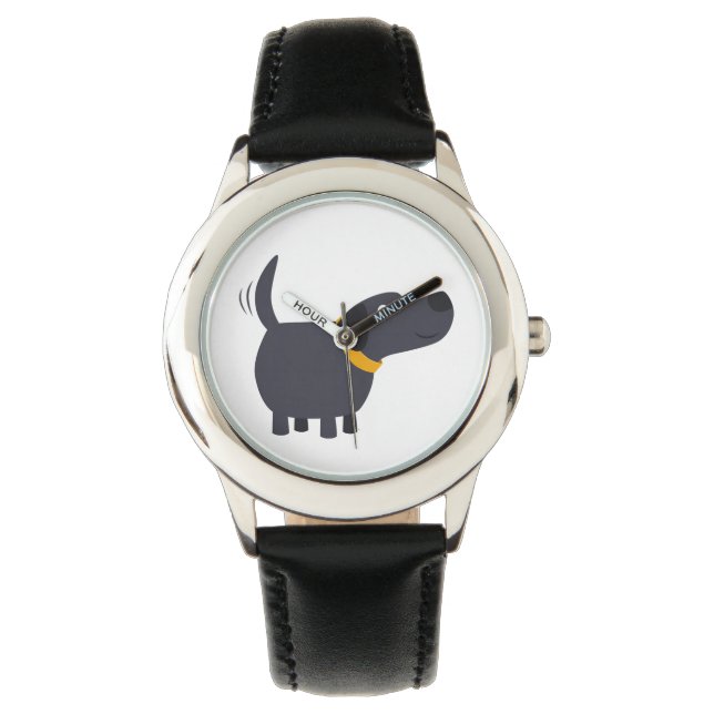 Schattig Cartoon zwart labrador horloge (Voorkant)