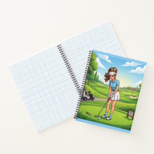 Schattig Cartoonge meisje doet golfsport Notitieboek