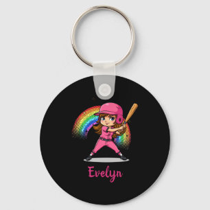 Schattig Cartoongezicht Baseballspeler in Roze T-s Sleutelhanger