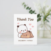 Schattig cartoonkoppel, Kawaii Beer & Panda Bedank Briefkaart (Staand voorkant)
