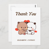Schattig cartoonkoppel, Kawaii Beer & Panda Bedank Briefkaart (Voorkant / Achterkant)