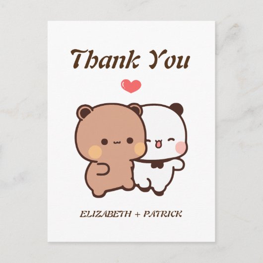 Schattig cartoonkoppel, Kawaii Beer & Panda Bedank Briefkaart (Voorkant)