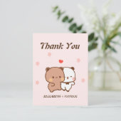 Schattig cartoonkoppel, Kawaii Beer & Panda Bedank Briefkaart (Staand voorkant)
